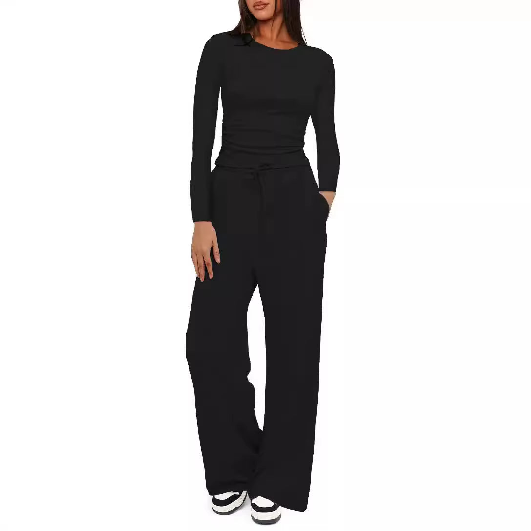 Women'S Casual T Hirt+Pant 2 Piece Set 2025 Product Tops Wide Leg Pants Yoga Ensemble Plissé Femme 2 Pièces Tuta Donna Sportiva