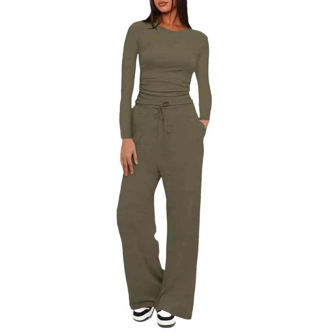 Women'S Casual T Hirt+Pant 2 Piece Set 2025 Product Tops Wide Leg Pants Yoga Ensemble Plissé Femme 2 Pièces Tuta Donna Sportiva