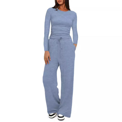 Women'S Casual T Hirt+Pant 2 Piece Set 2025 Product Tops Wide Leg Pants Yoga Ensemble Plissé Femme 2 Pièces Tuta Donna Sportiva